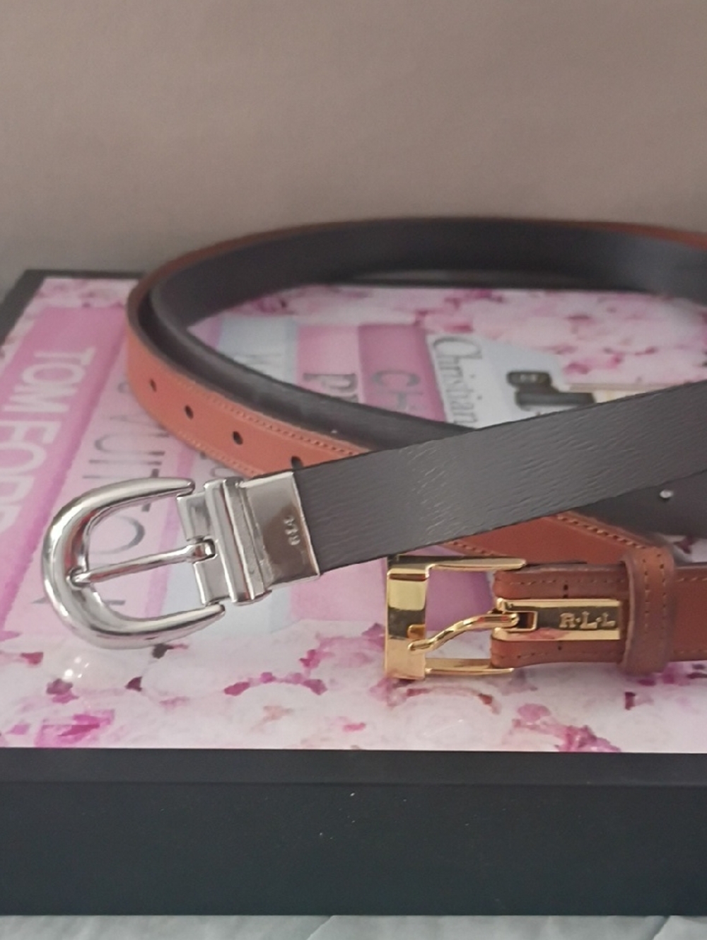 ❤️Lot 2 RALPH LAUREN RLL Leather Belts Sz Large One Reversible